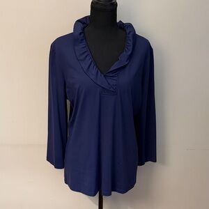 J McLaughlin Navy Catalina Cloth Top XL Ruffle Neck Excellent condition